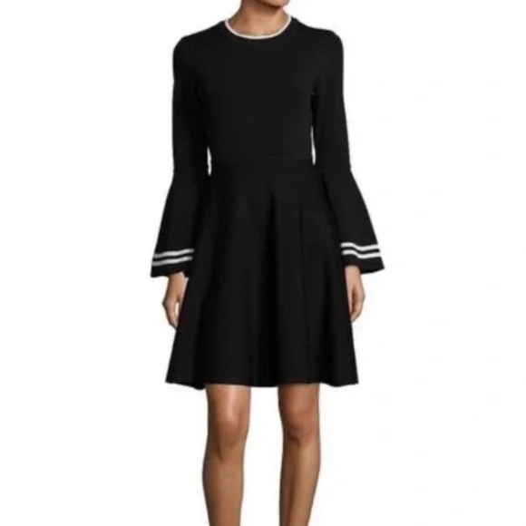 Eliza J Black Knit Long Flare Bell Sleeve Modest Crewneck Fit and Flare Dress - Picture 9 of 9